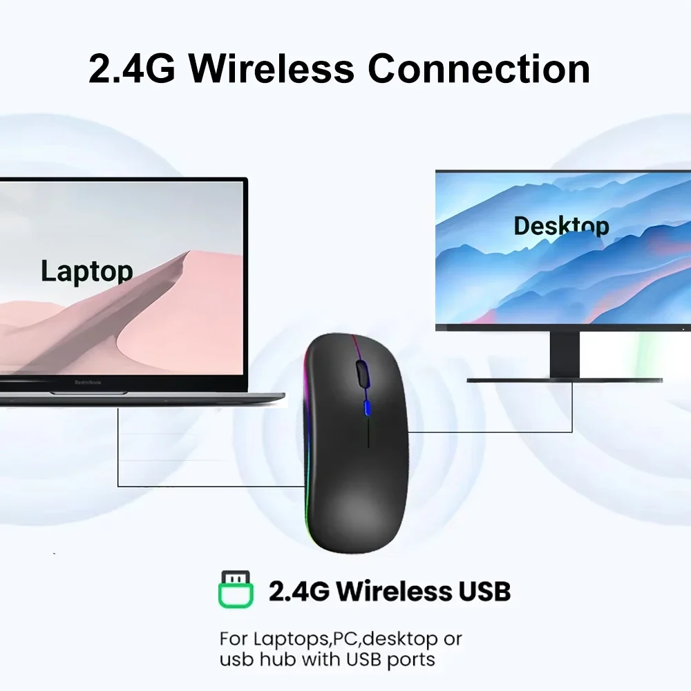 ماوس لاسلكي RGB - شحن Type C - واي فاي 2.4G - يعمل من خلال قطعة USB