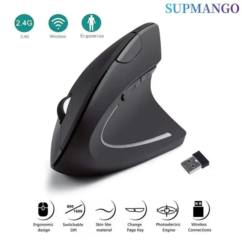 ماوس عمودي لاسلكي مريح - 2.4 واي فاي - ازرار اضافية - يعمل مع وصلة USB