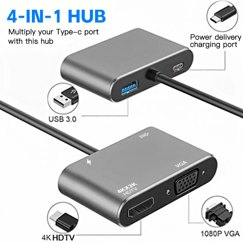 محول تايب سي الى Type C to VGA - HDMI - USB